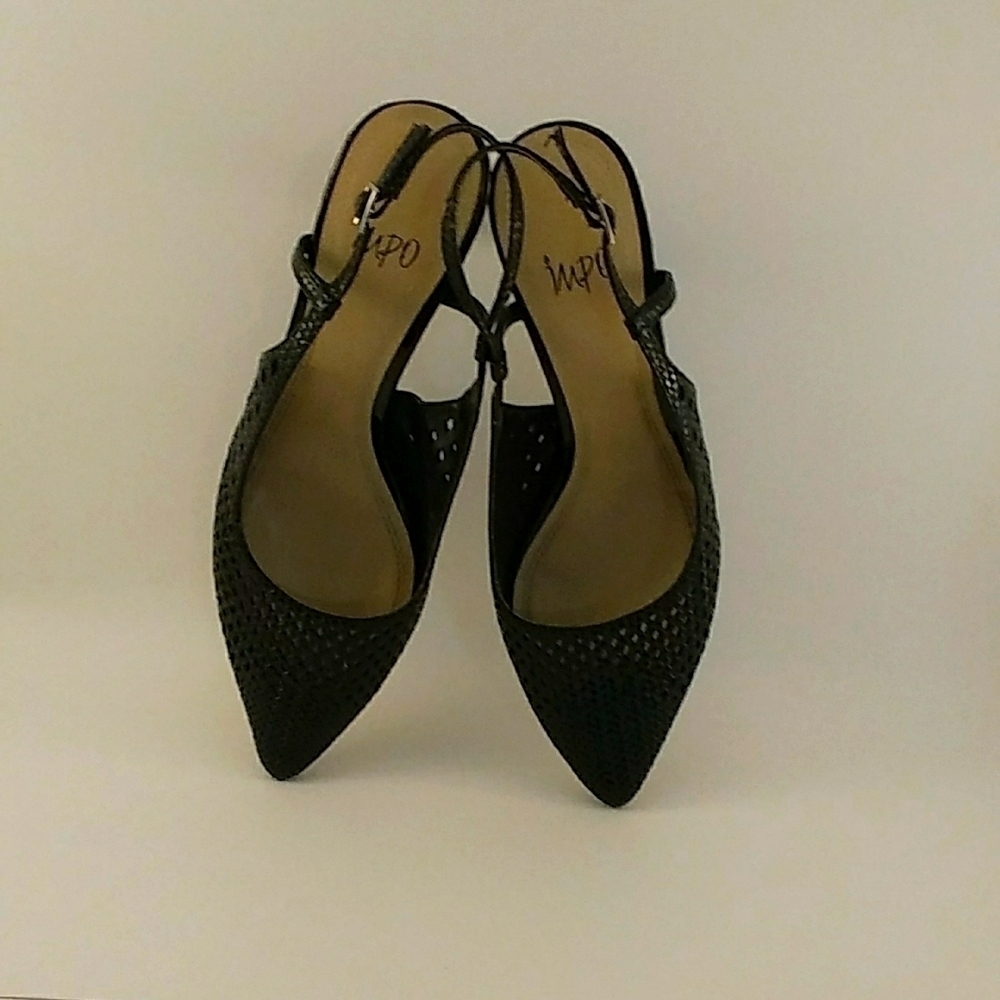 IMPO Women's High Heels Black Backless Strap Shoes Size 9.5.